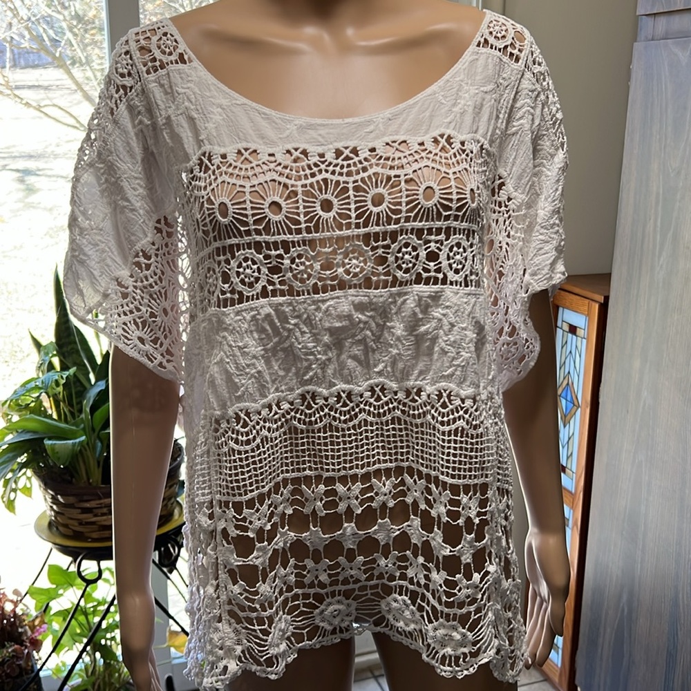 Beautiful Mark 100% Cotton Embroidered White Women’s Top Like New 1X Plus - Picture 4 of 11